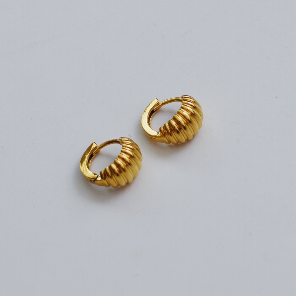 Gold Plated Brass Mini Croissant Hoop Earrings - Picture 3 of 10